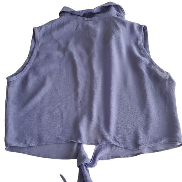 womens Crop Top purple blouse Sz Medium collared button front drawstring - Picture 7 of 7